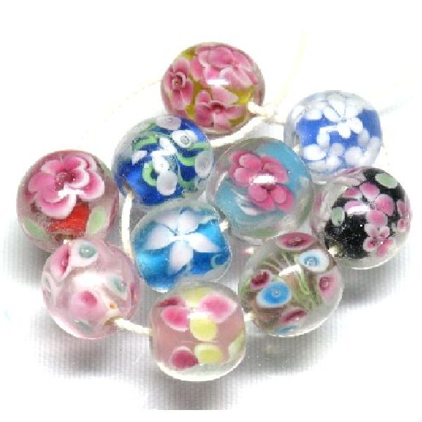 01-049| TOKO-BEADS | Floral lampwork bead 12mm