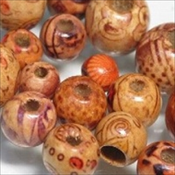 09-005| TOKO-BEADS | Printed pattern wood beads