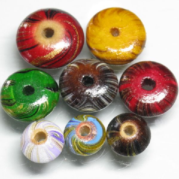 09-035| TOKO-BEADS | Marbling print wood beads