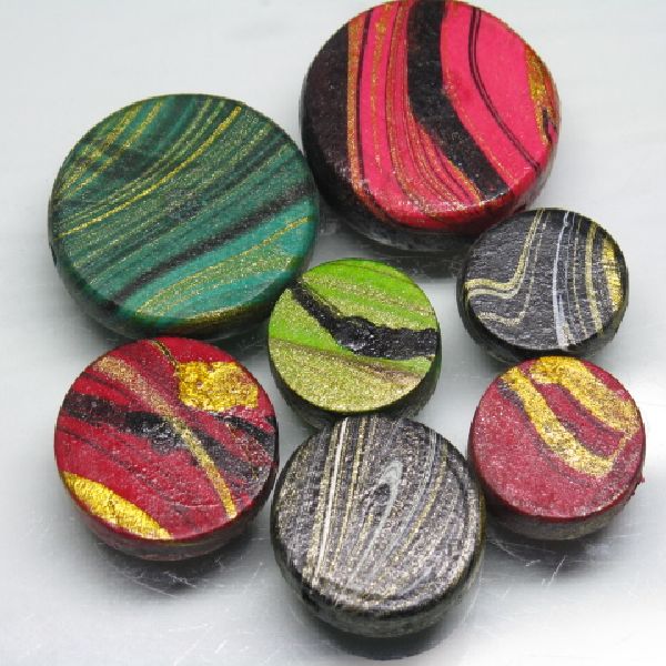 09-038| TOKO-BEADS | Marbling print wood beads