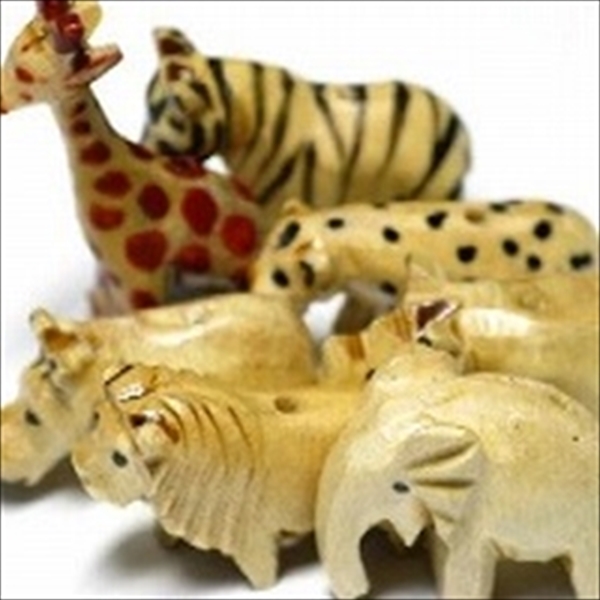 09-095| TOKO-BEADS | Wood charm (Animal series: Lion, Zebra, Elephant, Giraffe, Rhino, Hippo, Leopard)